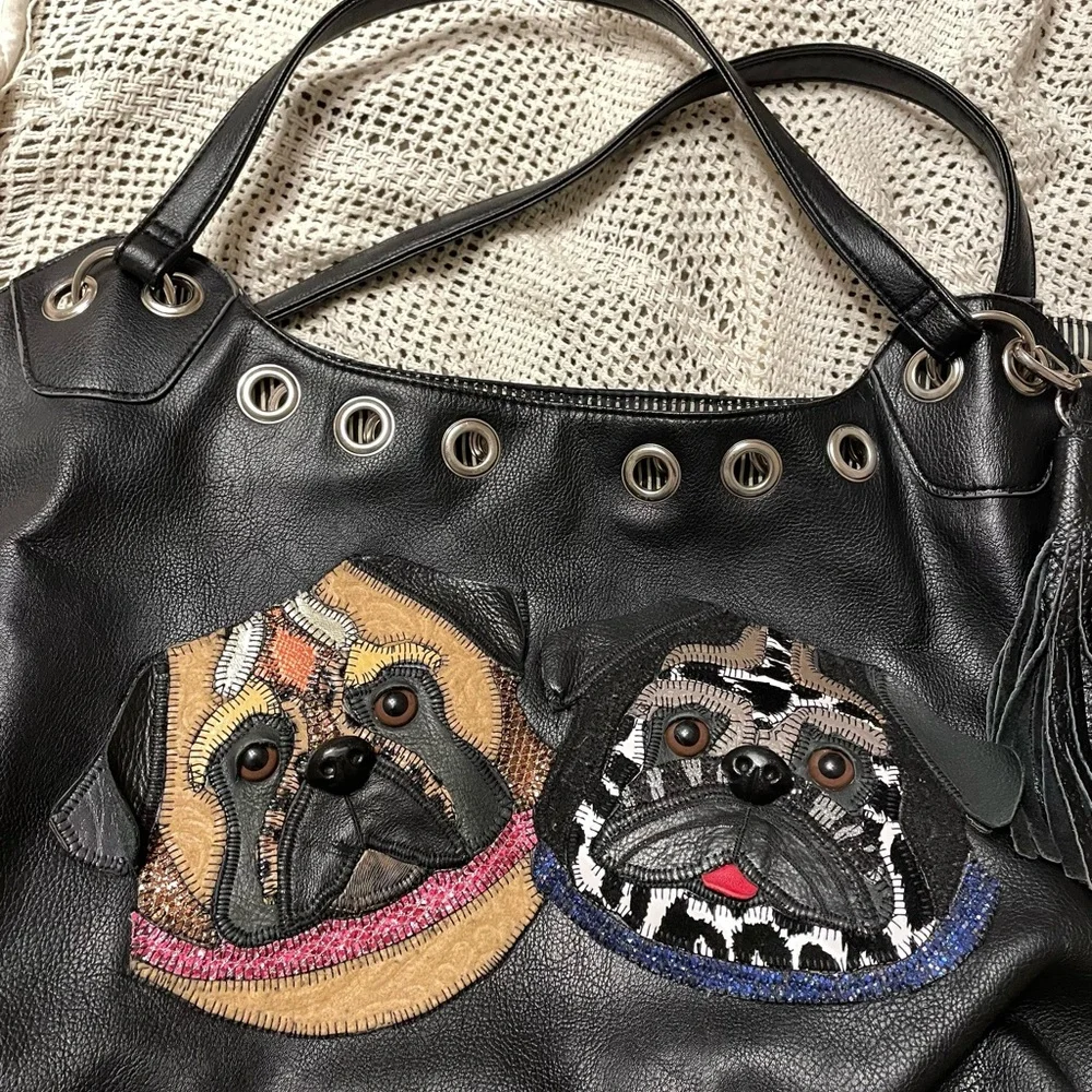 Handmade Black Leather Pug Bag - Picture 2 of 12